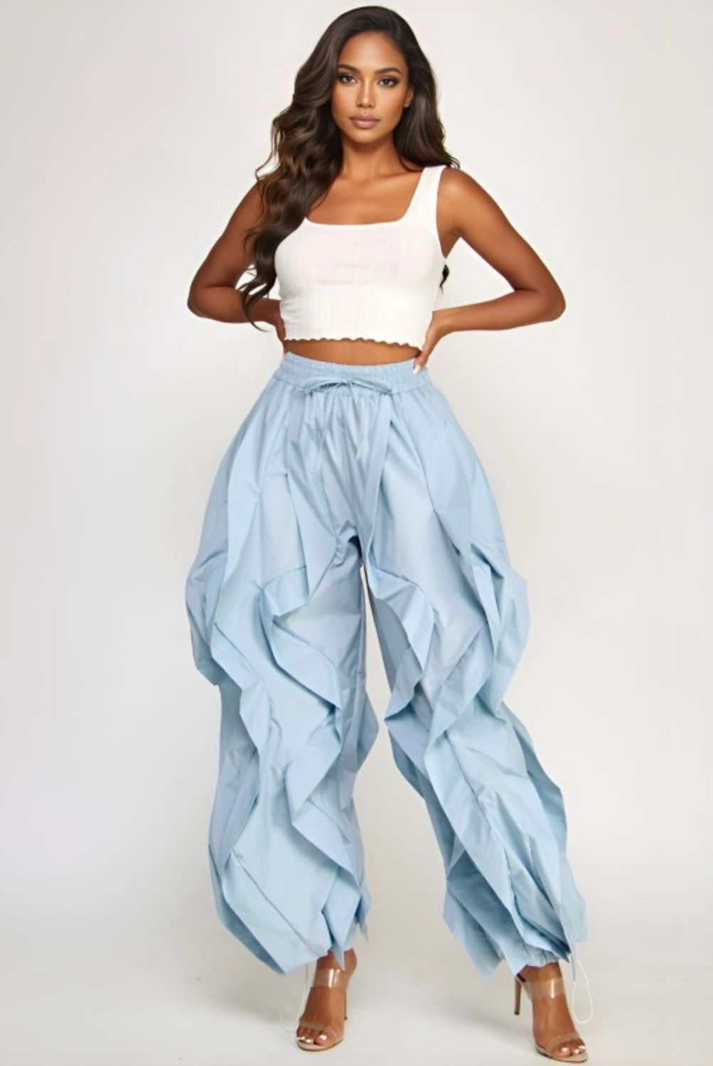 Twisted Rules Ruffle Pant - Blue