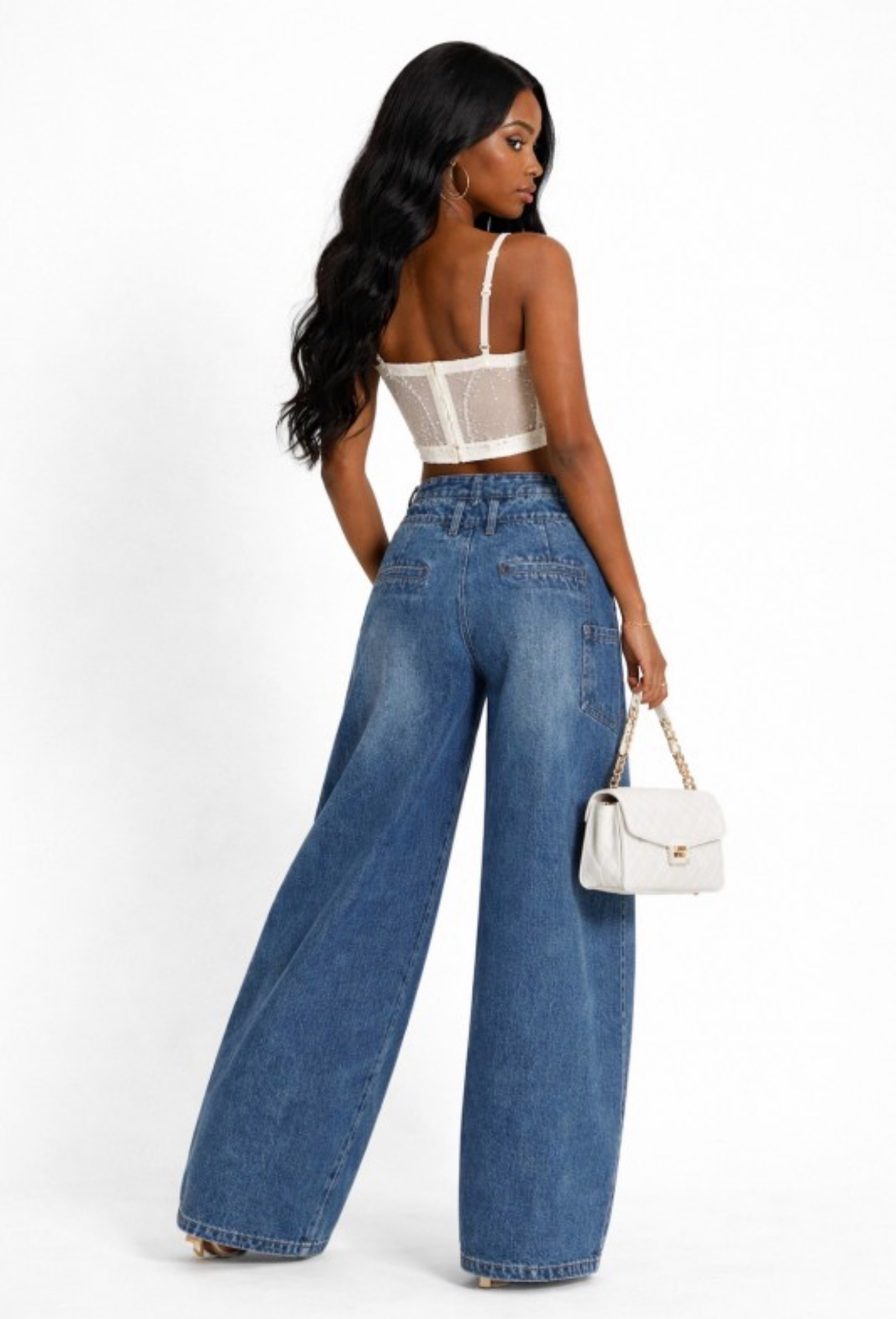 Center of Attention Asymmetrical Waist Wide Leg Jeans