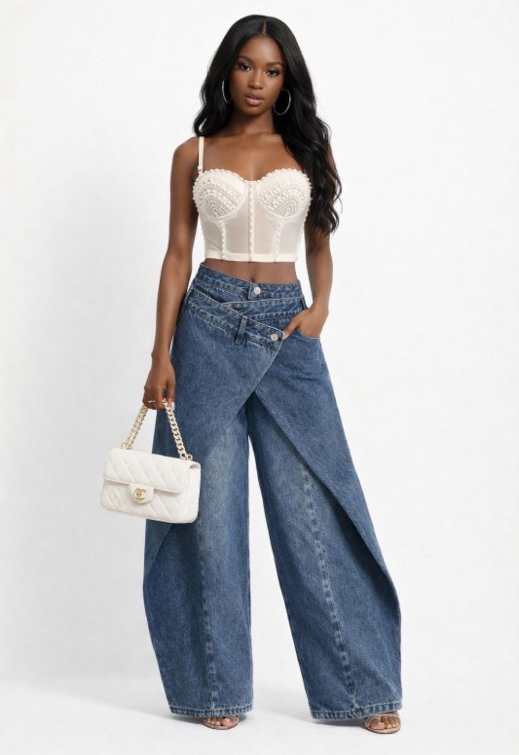 Center of Attention Asymmetrical Waist Wide Leg Jeans