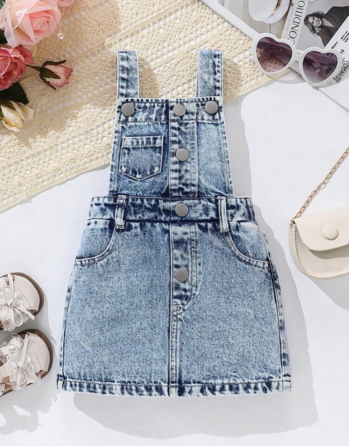 Vintage Washed Crossed Strap Overall Dress