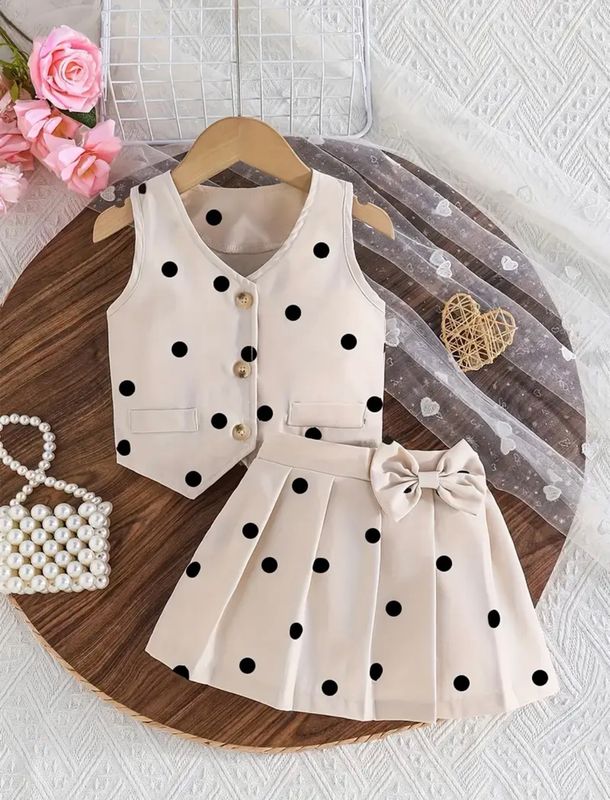 Polka Dot Skirt and Vest Set