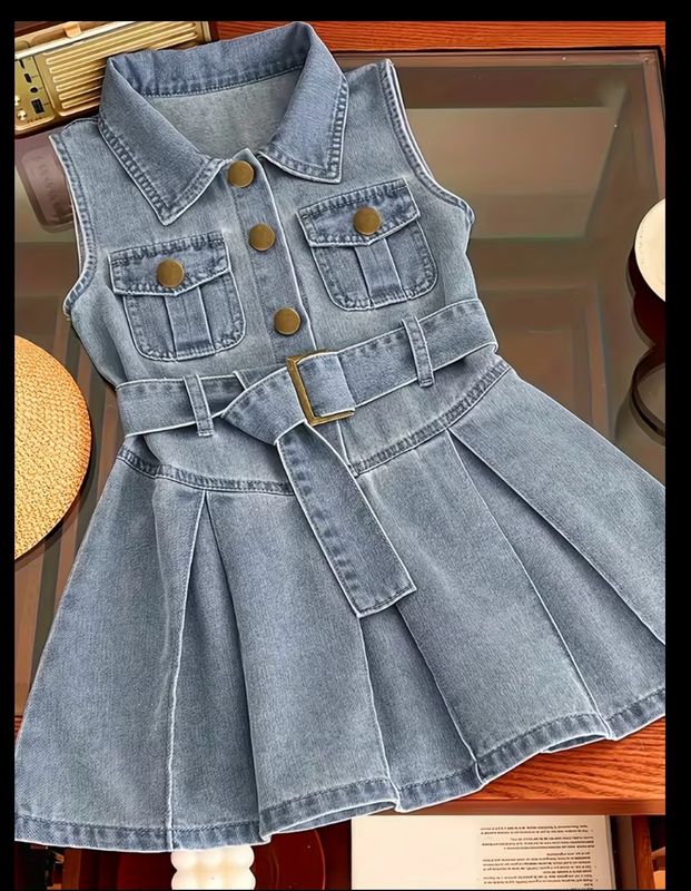 Girls Denim Pleated Dress
