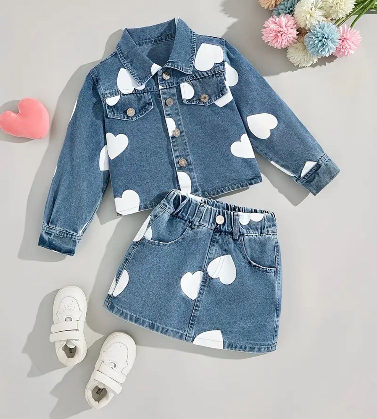Heart Denim Skirt Set