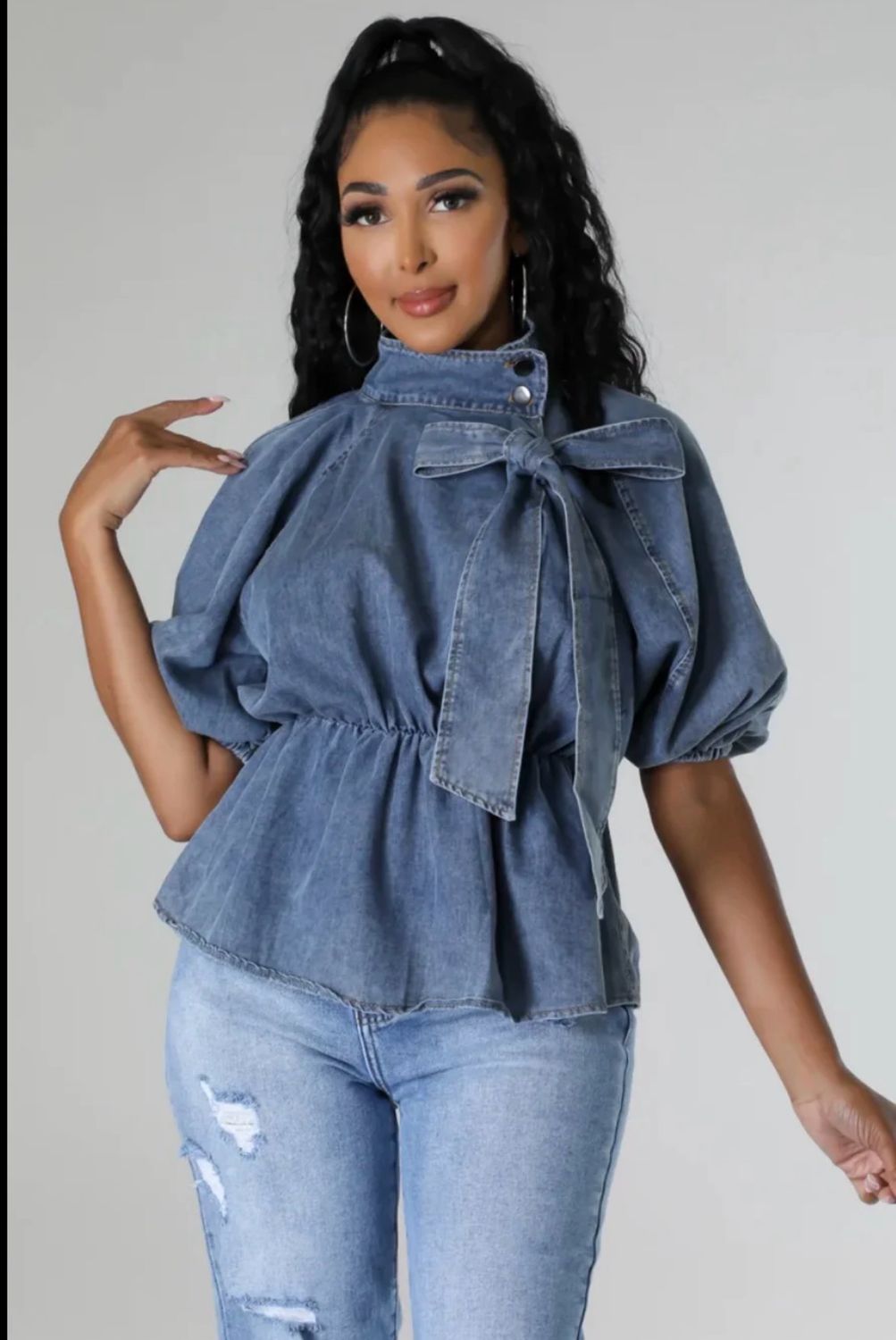 Elevated Casual Denim Peplum Top