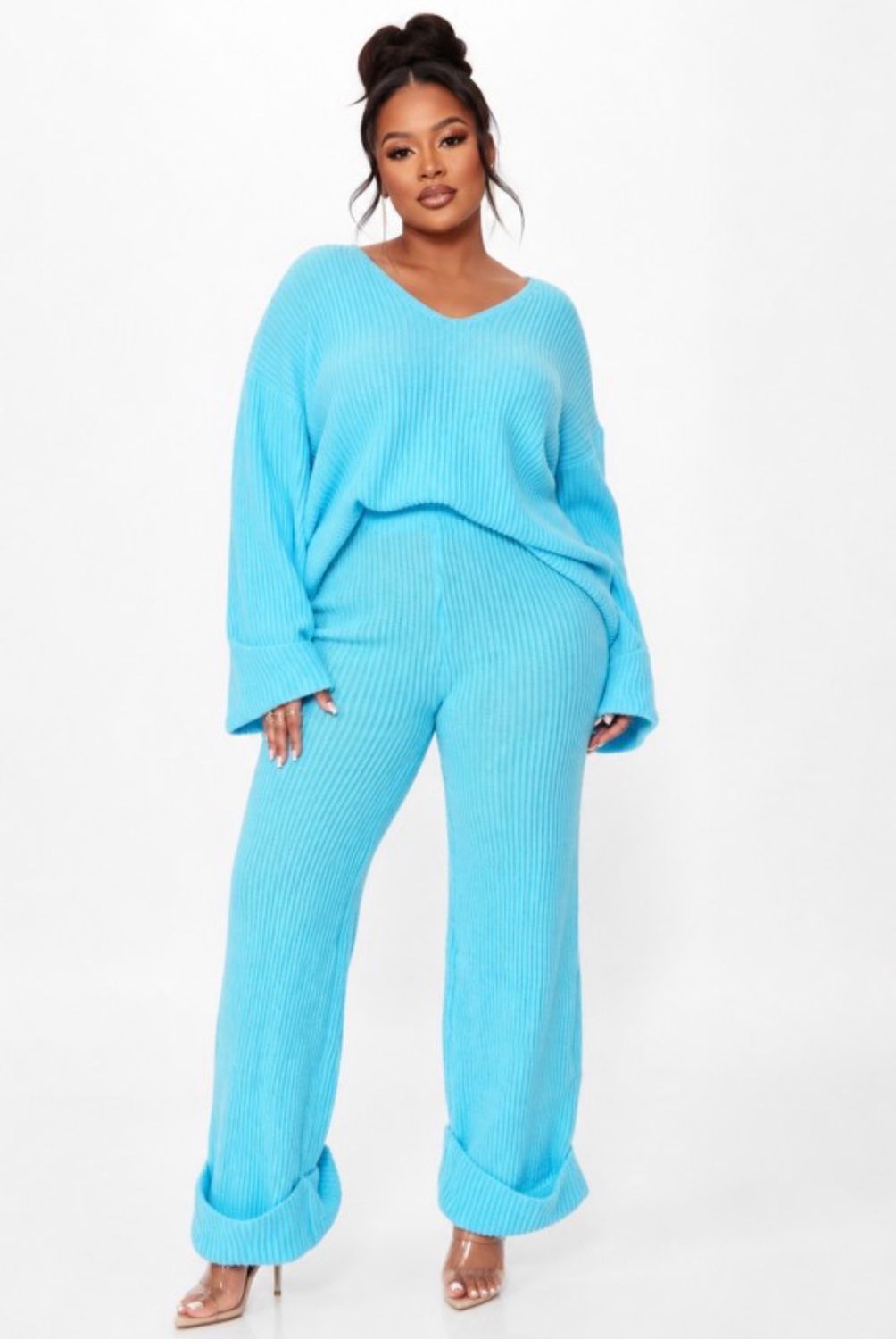 Let's Be Real Sweater Pant Set- Sky Blue