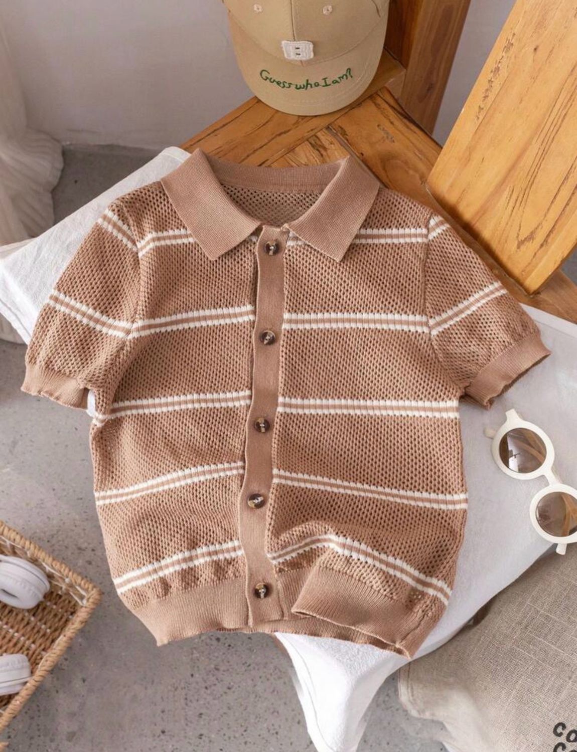 Striped Short Sleeve Knit Sweater