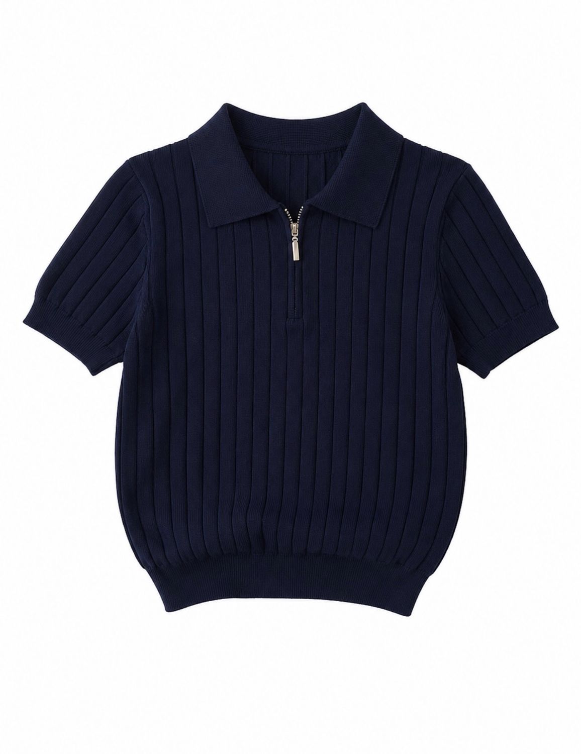 Short Sleeve Half-Zip Knit Sweater - Navy