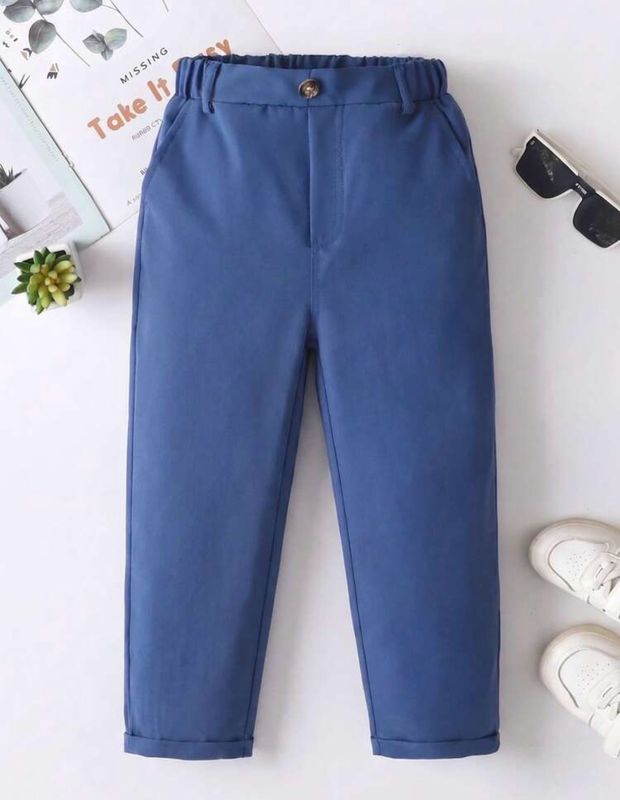 Solid Casual Pants-Blue