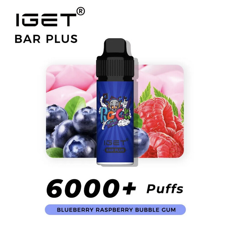 IGET BAR PLUS BLUEBERRY RASPBERRY BUBBLEGUM 6000 PUFFS