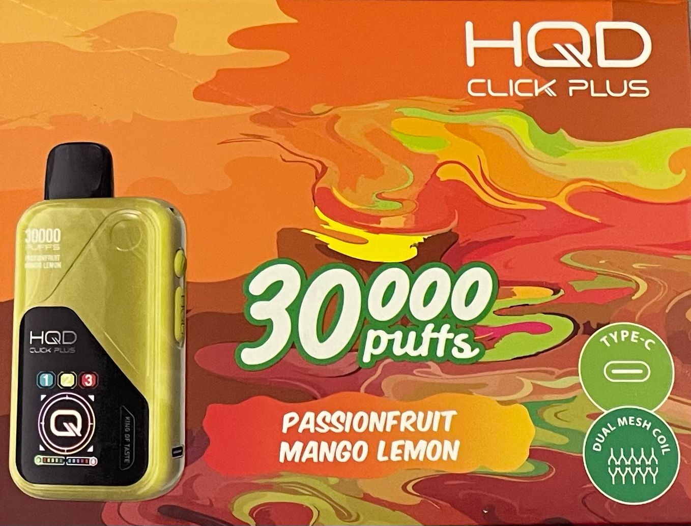 HQD CLICK PLUS PASSION FRUIT MANGO LEMON 30000 PUFFS
