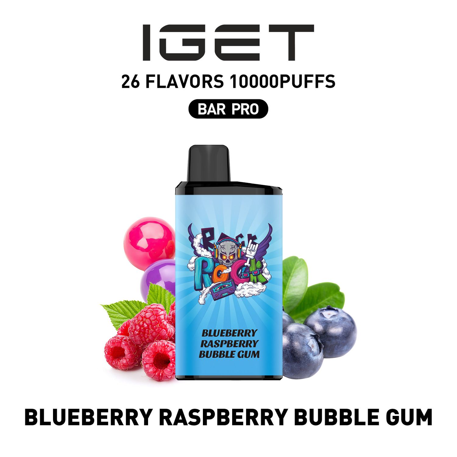 IGET BAR PRO BLUEBERRY RASPBERRY BUBBLE GUM 10000 PUFFS