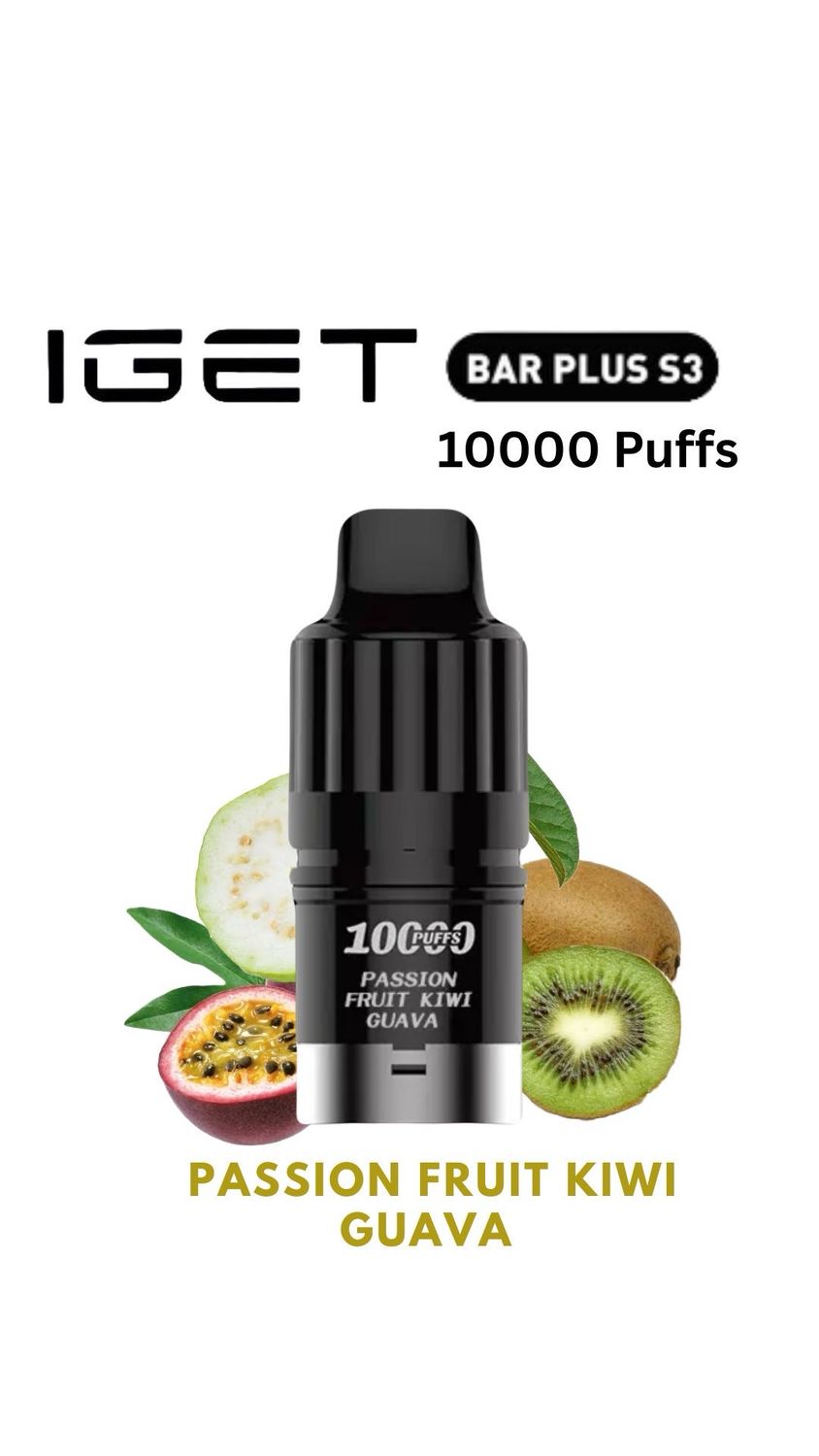 IGET BAR PLUS S3 POD ONLY PASSION FRUIT KIWI GUAVA 10000 PUFFS