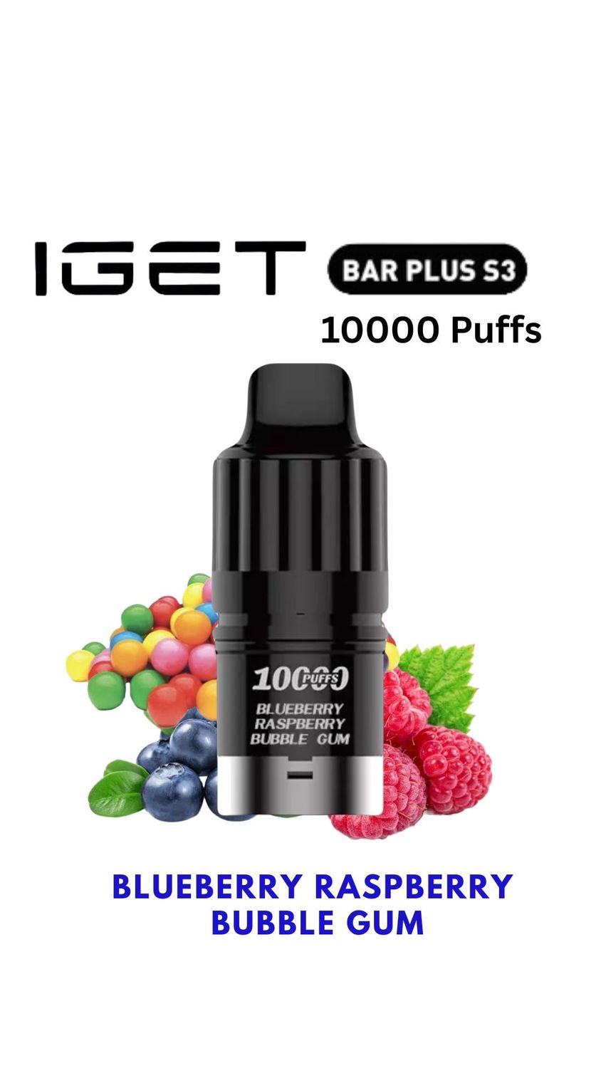 IGET BAR PLUS S3 POD ONLY BLUEBERRY RASPBERRY BUBBLEGUM 10000 PUFFS