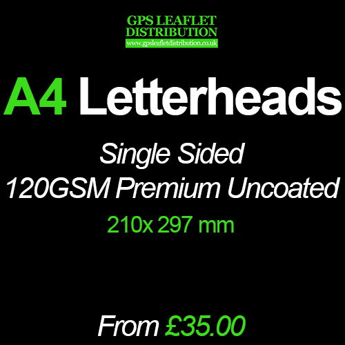 A4 Letterheads - 120gsm Premium Uncoated - Full Colour Single Sided