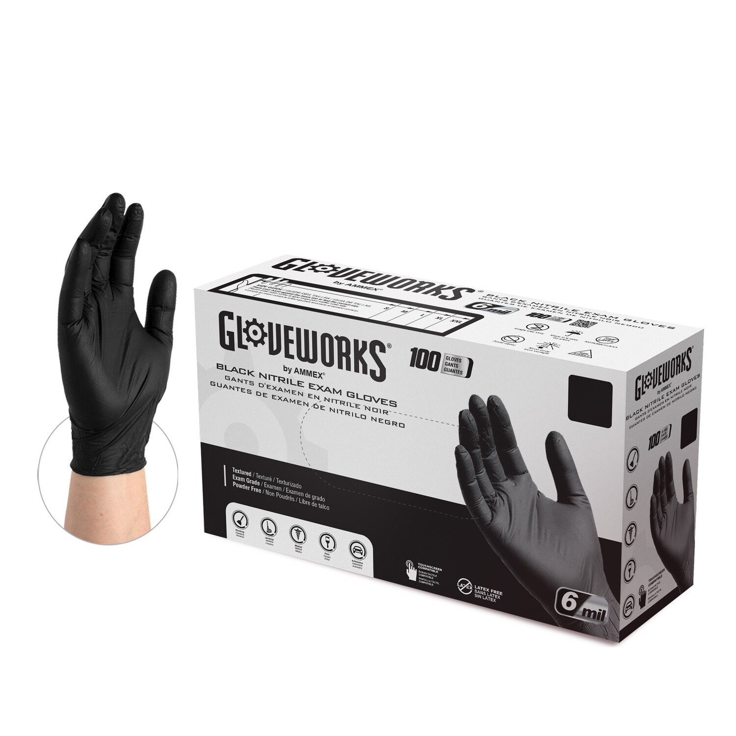 Gloveworks® Black Nitrile Gloves (Case of 1000) 6 Mil Thick