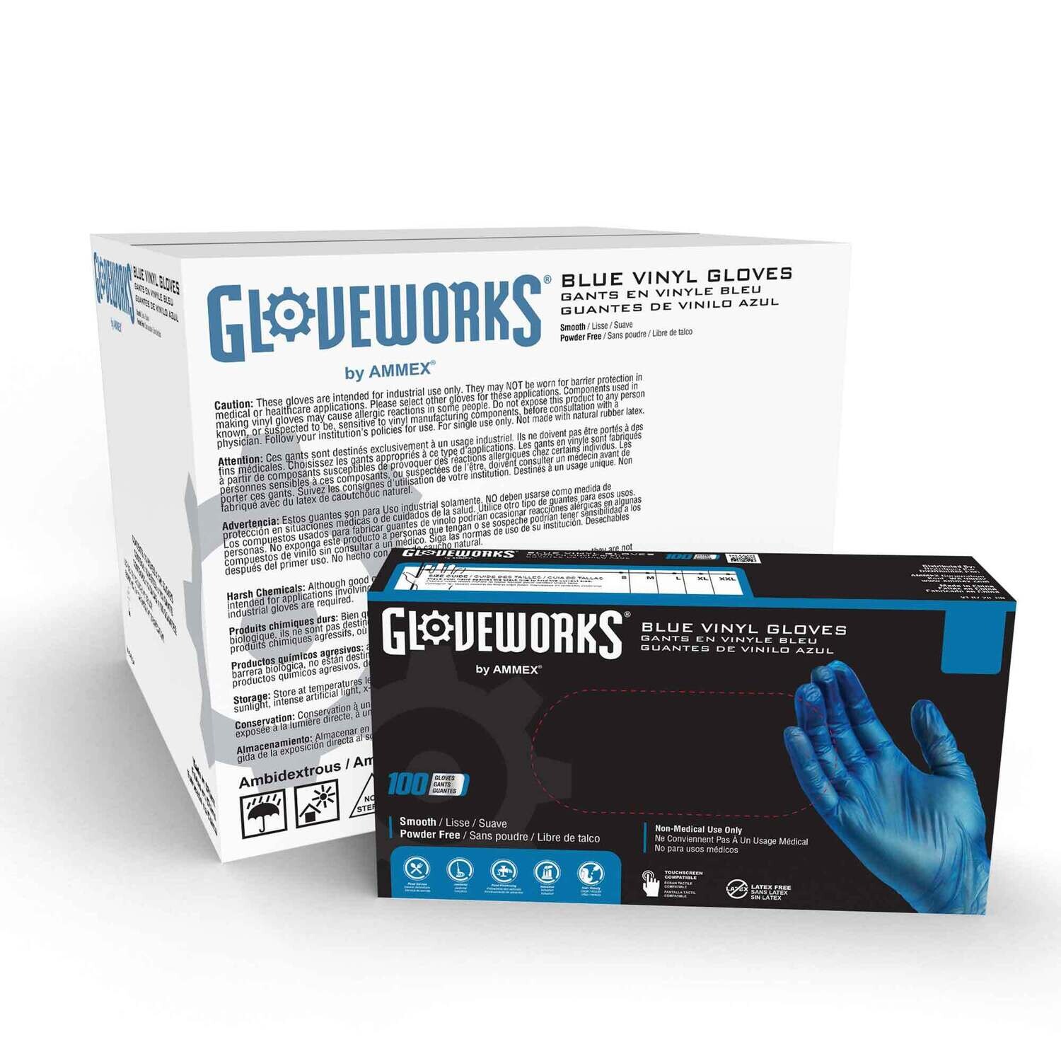 Gloveworks Blue, Black &amp; Clear Vinyl Industrial Gloves (Case of 1000)