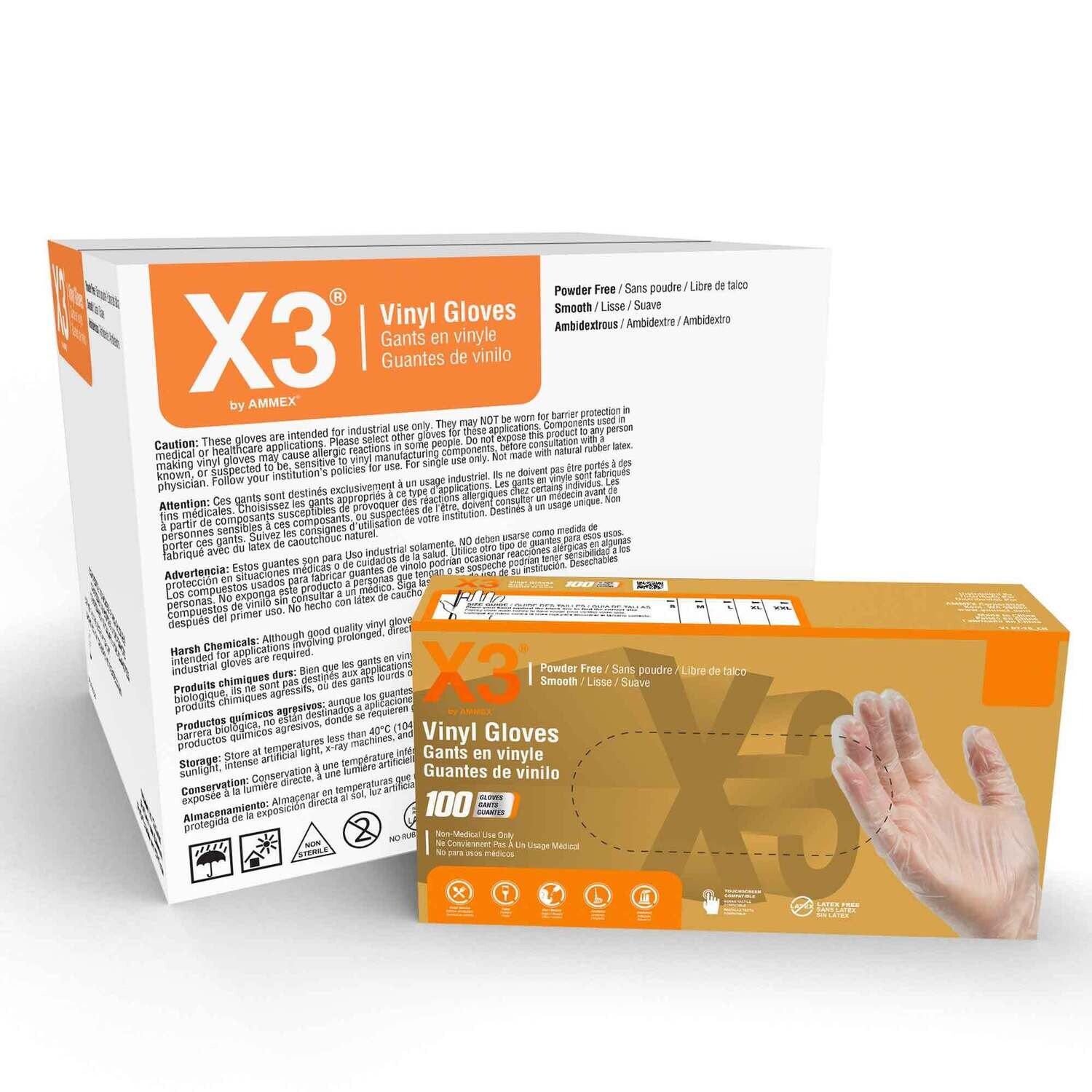 AMMEX GPX3 Clear Vinyl Industrial Gloves Case of 1000 Gloves