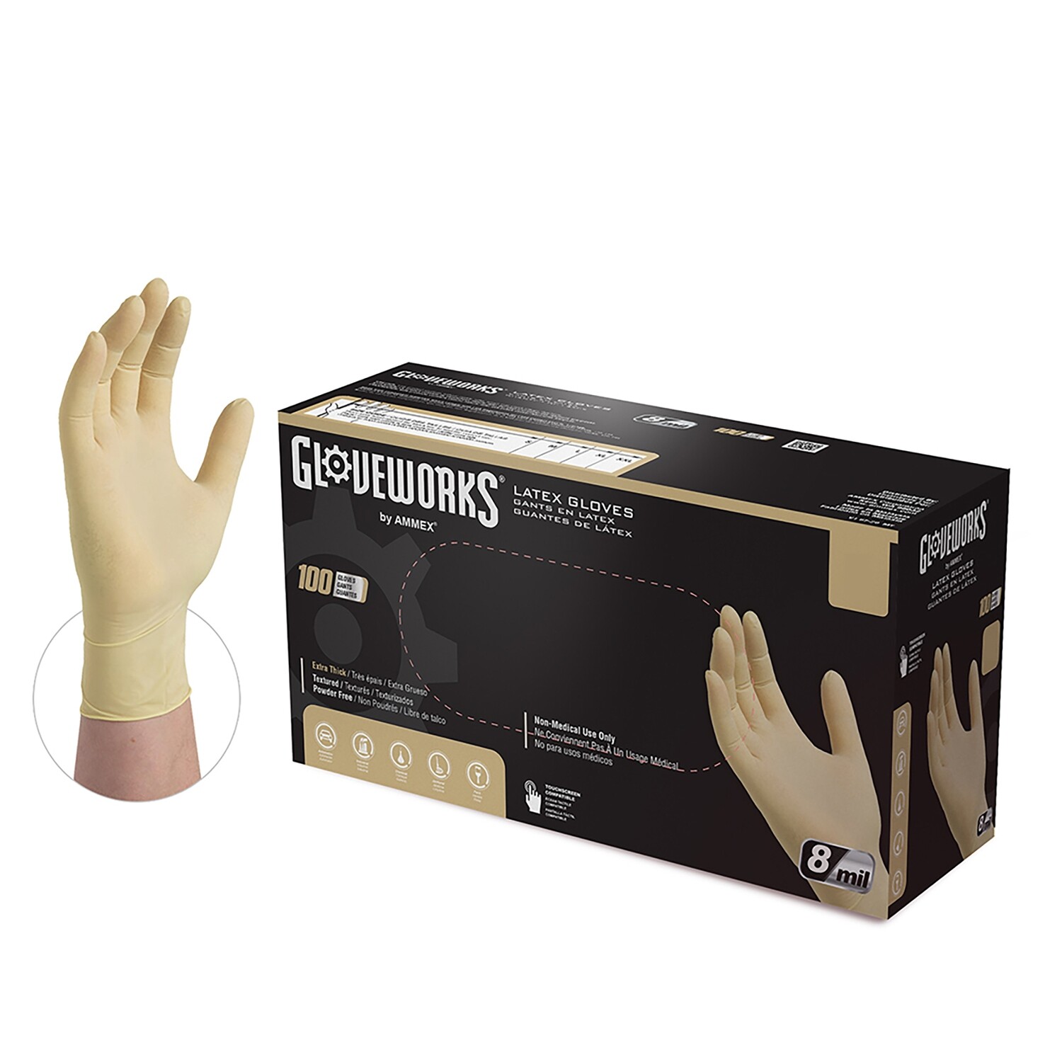 ​Gloveworks HD Latex Industrial Powder Free  (Case of 1000) 8 Mil