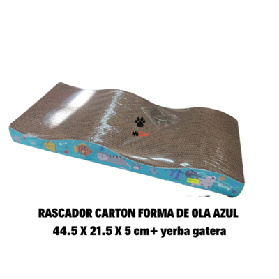 RASCADOR CARTON FORMA DE OLA AZUL 
44.5 X 21.5 X 5 cm+ yerba gatera