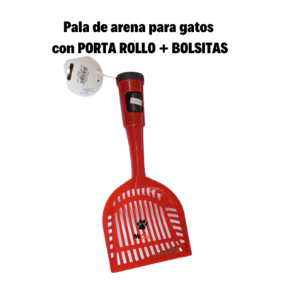 PALA DE ARENA PARA GATOS 
 con PORTA ROLLO + BOLSITAS