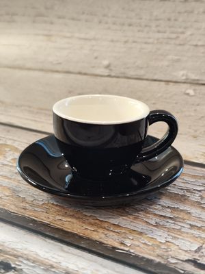 ACME Style Ceramic Mug with Saucer 150ml, Color: Black