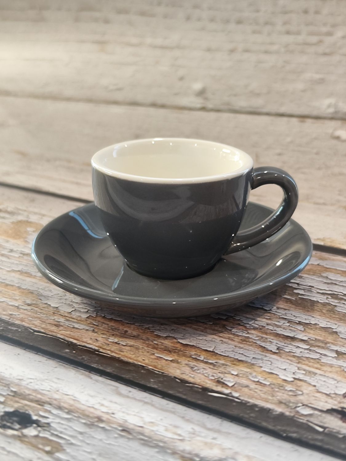 ACME Style Ceramic Mug with Saucer 70ml - Grey