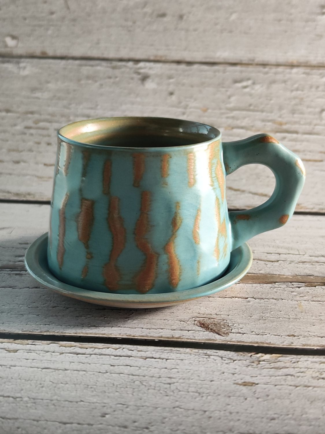 Creative Ceramic Mug with Saucer 300ml - Blue