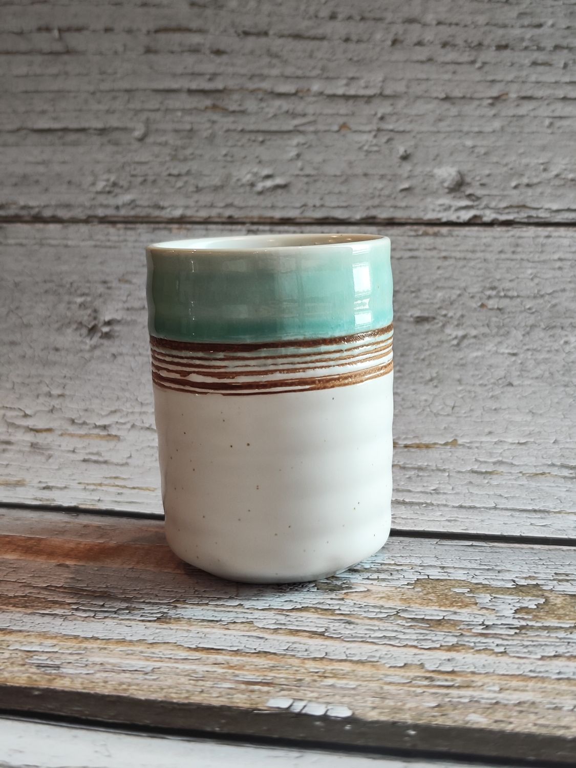 Creative Colorful Ceramic Cup 300ml - Turquoise &amp; Brown Lines