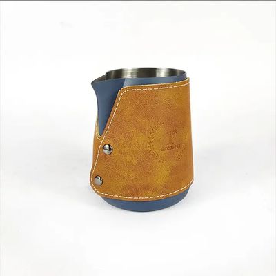 Milk Pitcher 400ml Stainless Steel with Leather Case - Blue