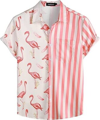 VATPAVE Mens Hawaiian Flamingo Shirts Casual Short Sleeve Button Down Shirt Summer Beach Shirts