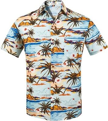 Kepokasn 100% Cotton Hawaiian Floral Shirt for Men Short Sleeve Button Down Shirts Casual Stylish Tropical Summer Beach Shirt
