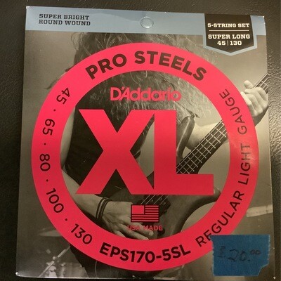 D'Addario 5-String Bass Pro Steels XL Super Bright Round Wound 45-130