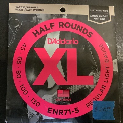 D'Addario 5-String Bass Long Scale Half Rounds Warm/Bright Semi-Flat Wound 45-130