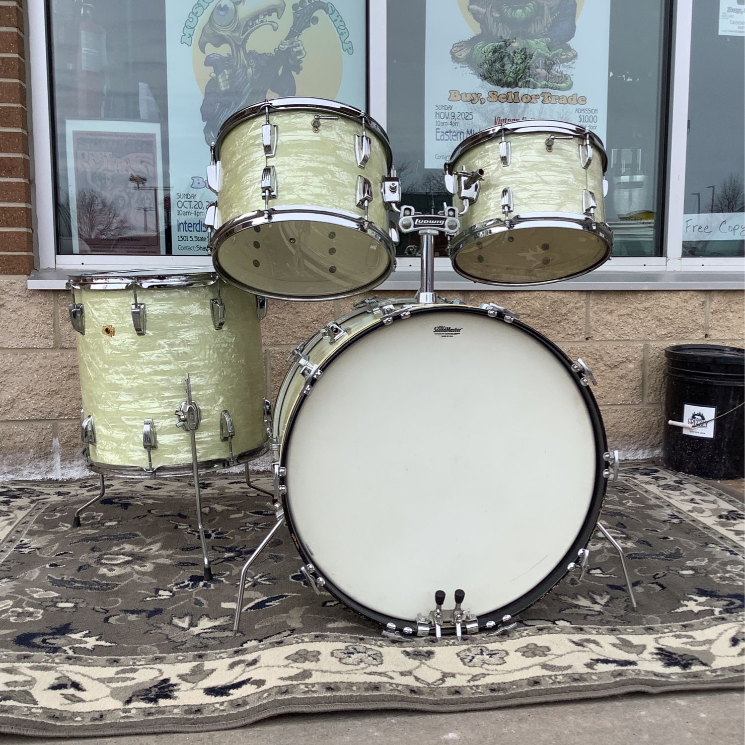 1965-1966 Ludwig White Marine Pearl 12", 13", 16" & 22" Drum Set