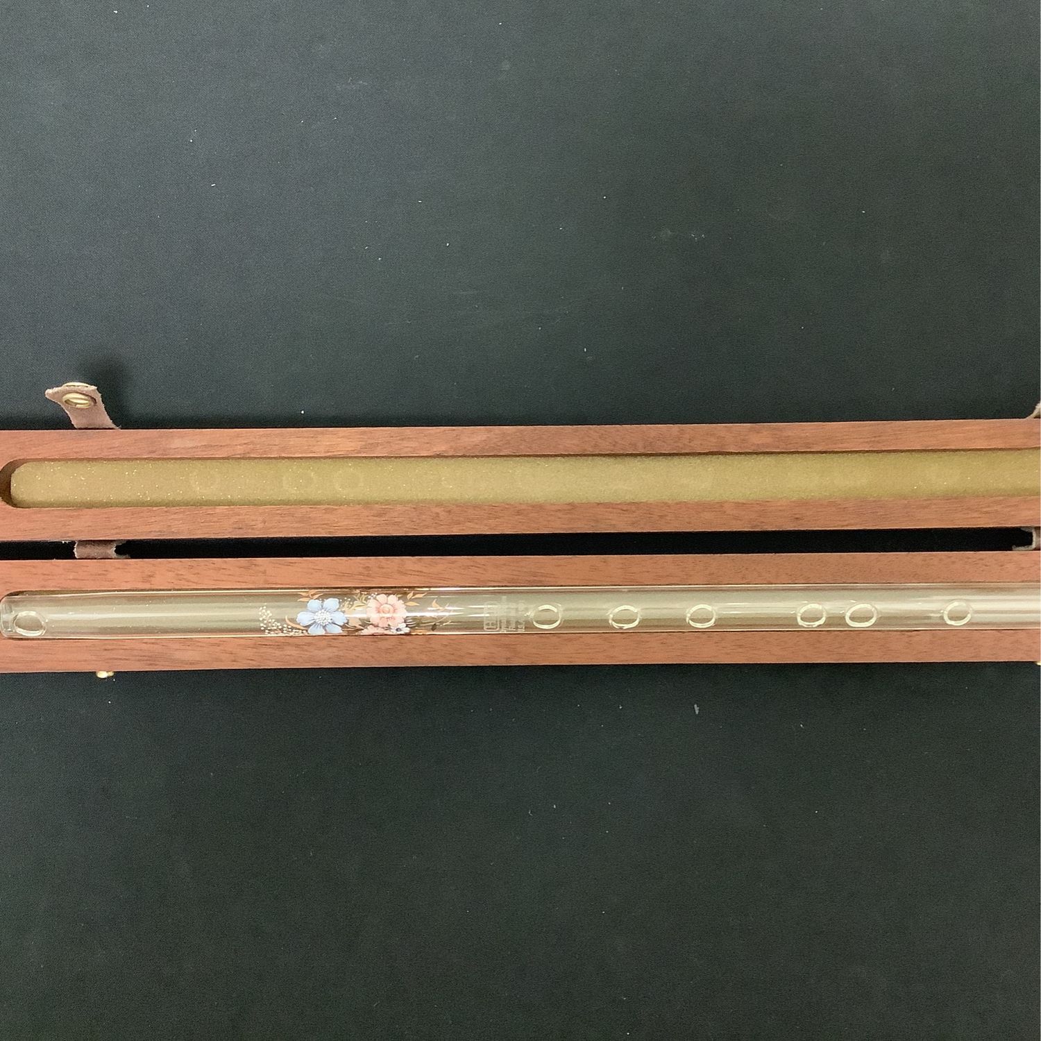 Hall Crystal Flute in G Pink Clematis Flowers w/Wooden Case