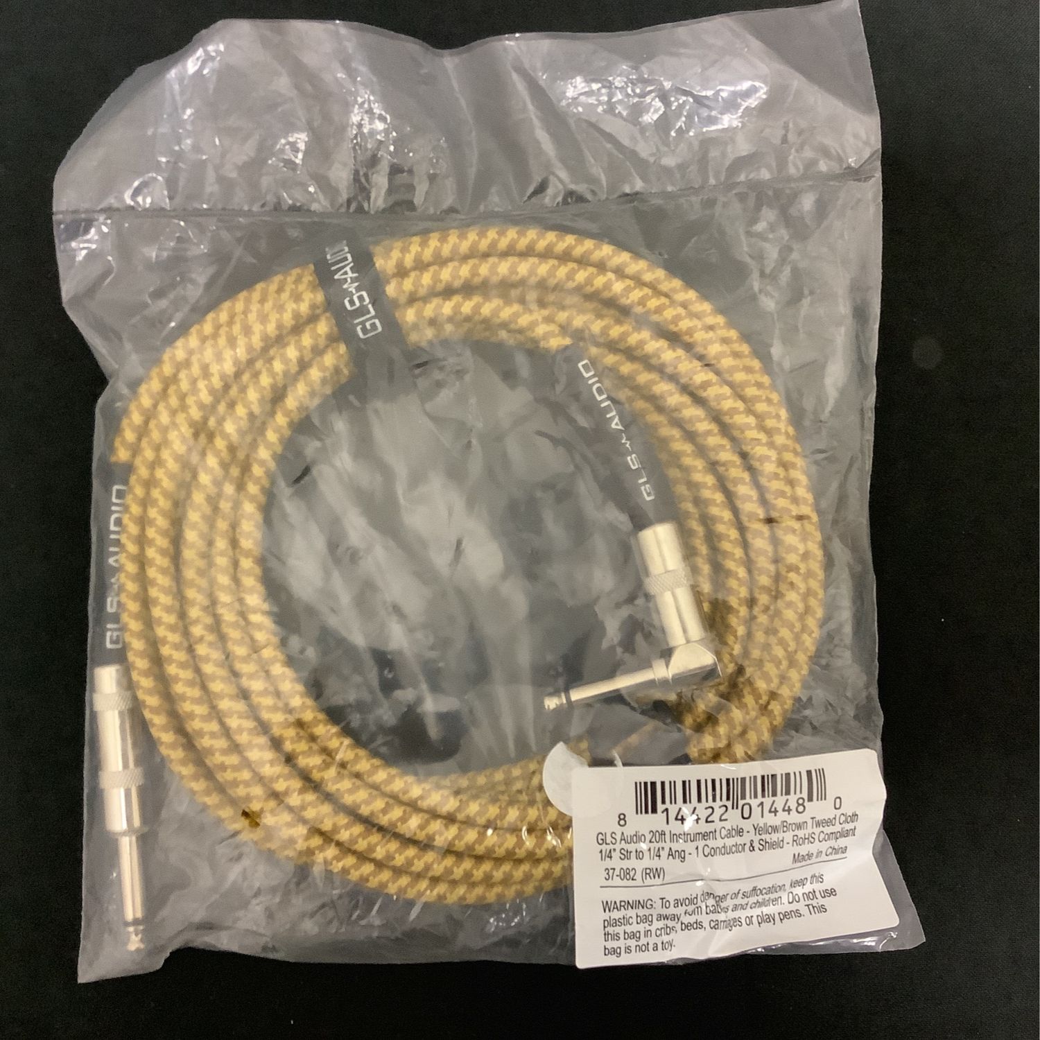 GLS 20ft Audio Instrument Cable - Brown/Yellow Braided Tweed