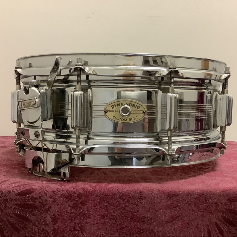 1963-1967 Rogers Dynasonic 7-Line 10-Lug 14" x 5" Snare Drum Chrome over Brass