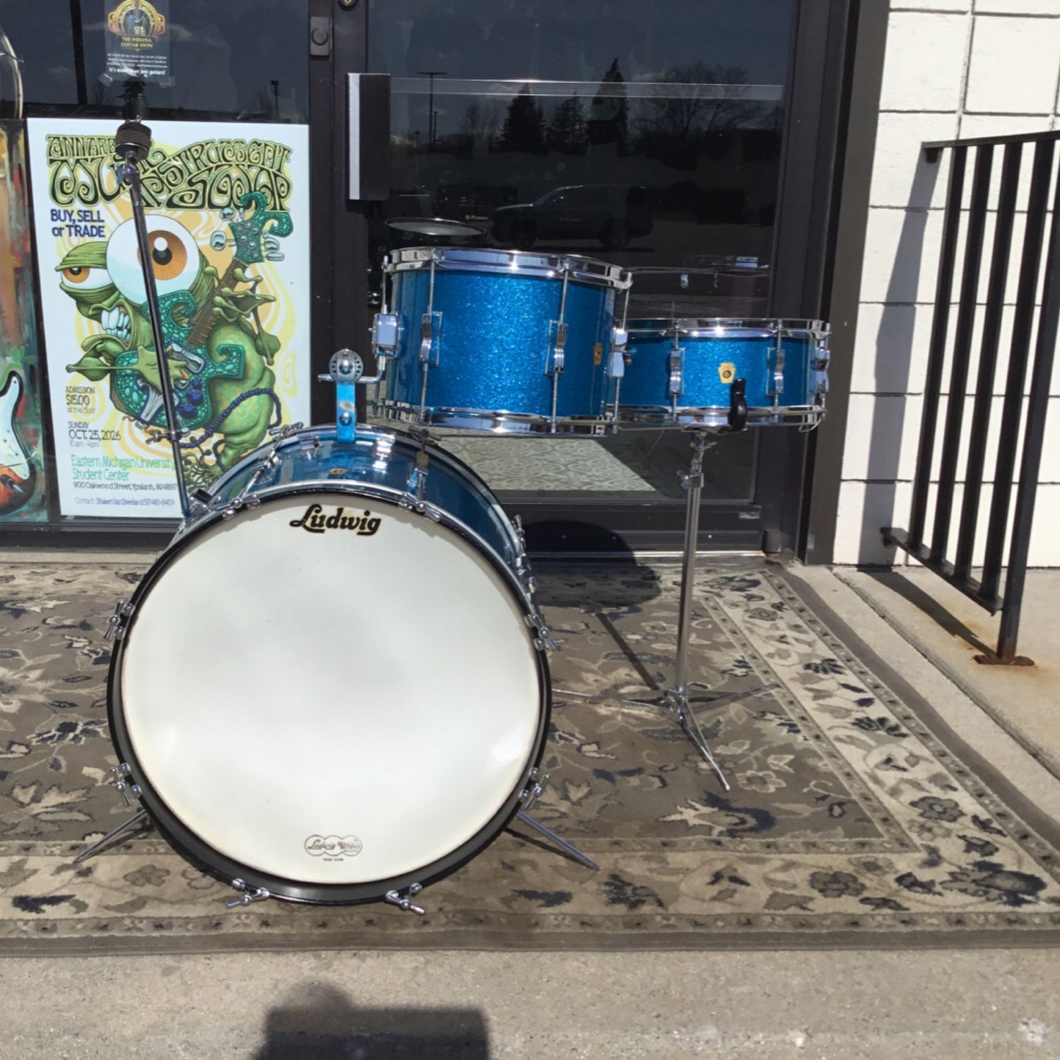 1966 Ludwig 14" x 20"/8" x 12" Traveler Drum Kit w/14" x 5" Jazzfest Snare Drum  - Blue Sparkle