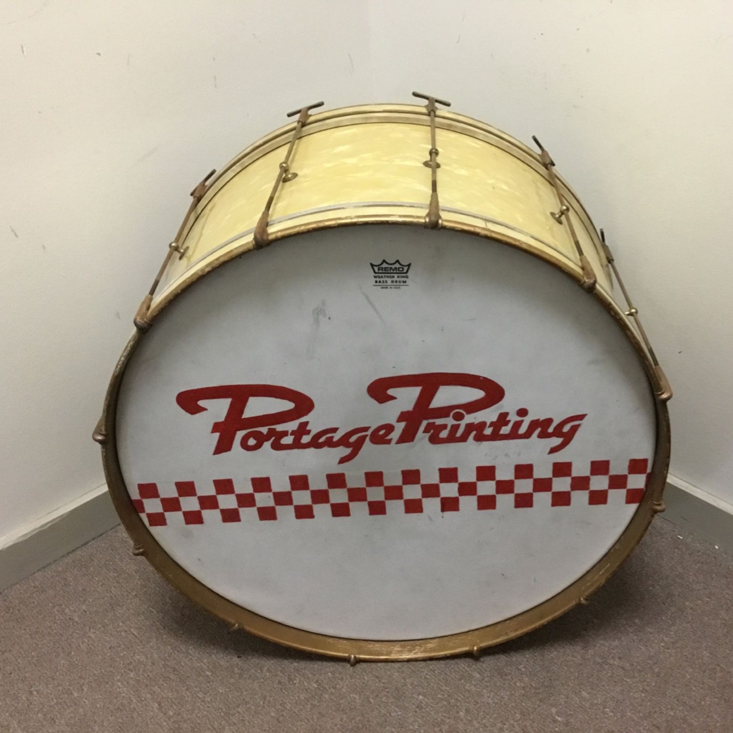 Vintage 30's Leedy Spartan 28x14 Single Tension Bass Drum - White Marine Pearl