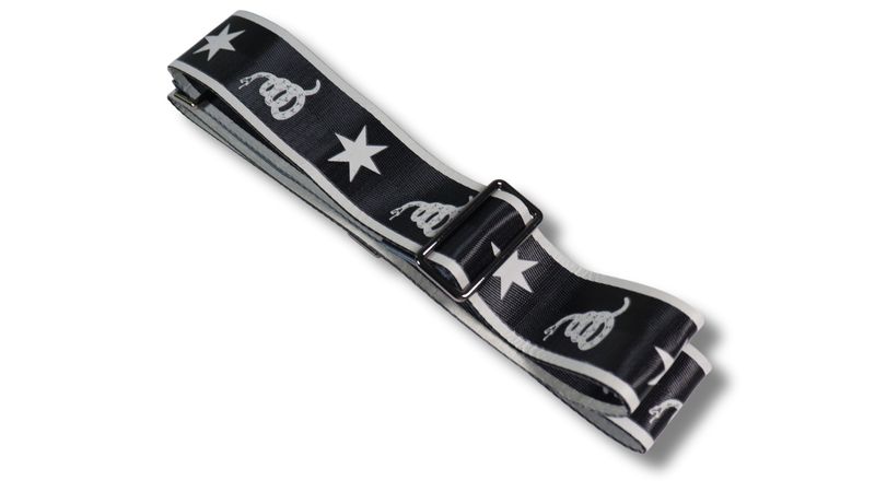 Disher Don't Tread on Me Guitar Strap (Seatbelt-Nylon/Cowhide Leather) Gadsden Flag Guitar Strap (Black)