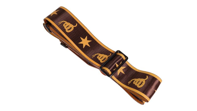 Disher Don't Tread on Me Guitar Strap (Seatbelt-Nylon/Cowhide Leather) Gadsden Flag Guitar Strap (Brown)