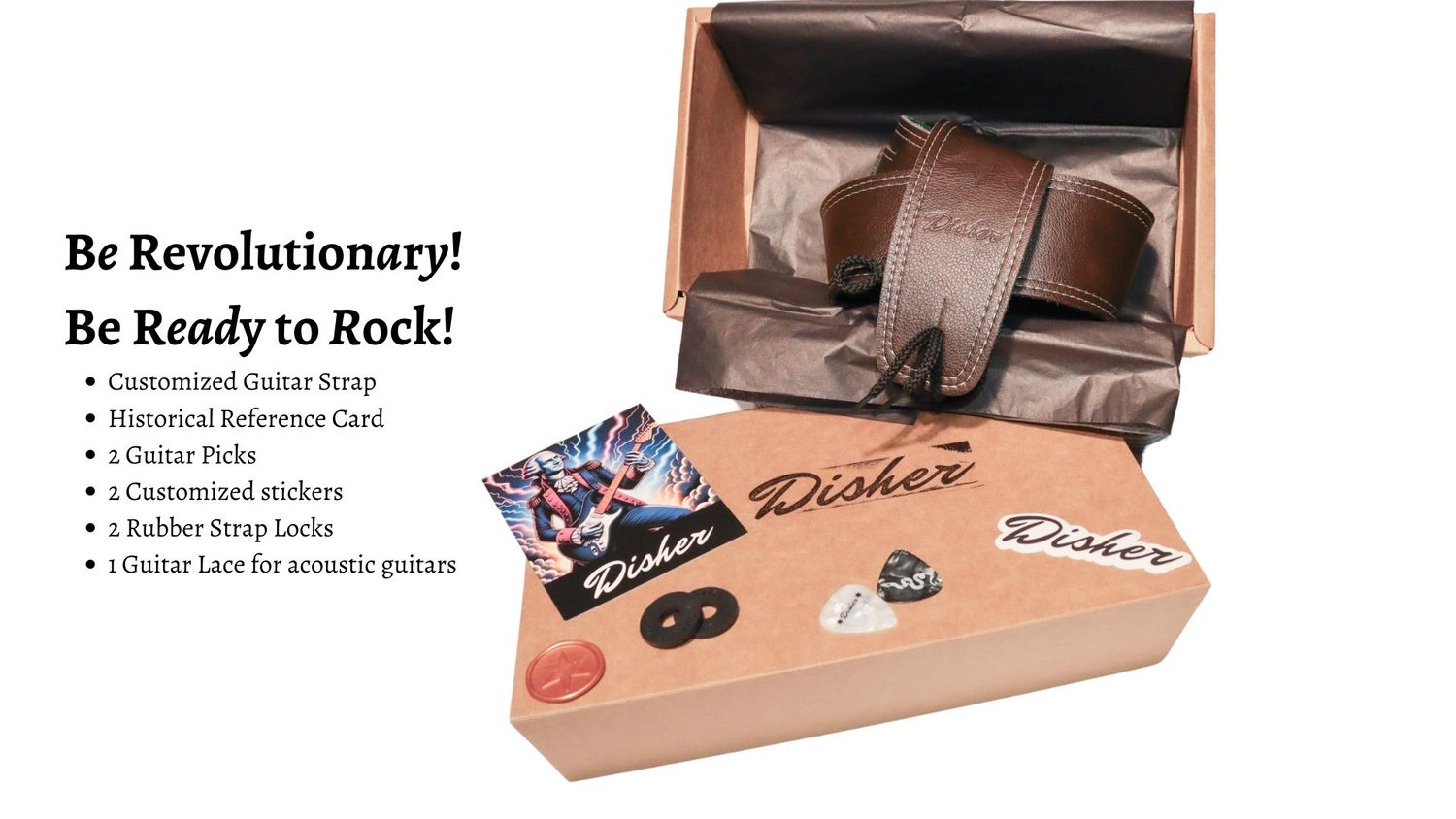 Disher General Washington Full-Grain Leather Guitar Strap (Brown)