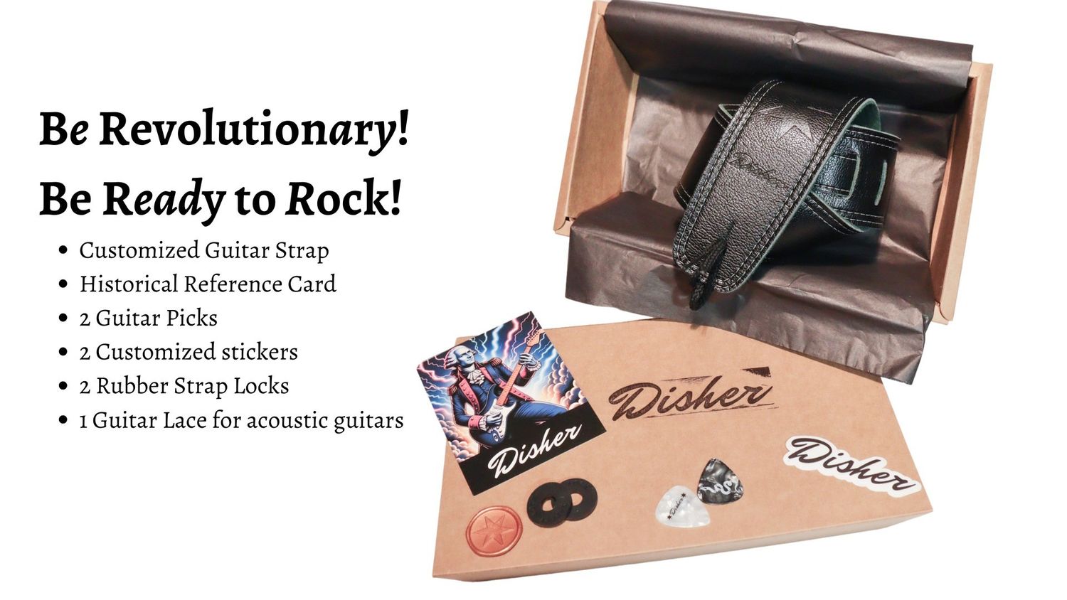 Disher General Washington Full-Grain Leather Guitar Strap (Black)