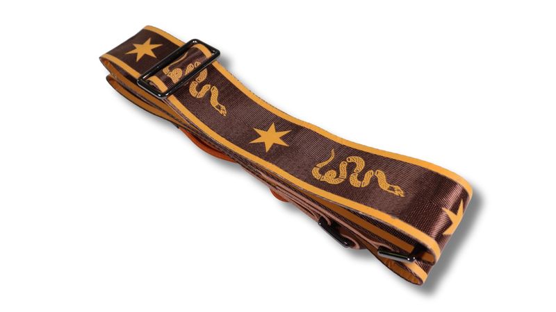 Disher Join, or Die Rattlesnake Guitar Strap (Seatbelt-Nylon/Cowhide Leather) (Brown)