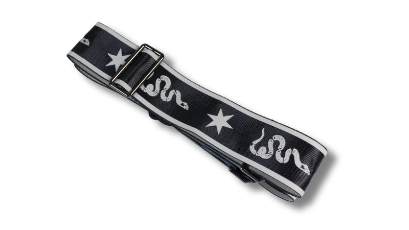 Disher Join, or Die Rattlesnake Guitar Strap (Seatbelt-Nylon/Cowhide Leather) (Black)