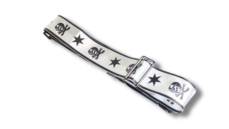 Disher Stamp Act Skull Guitar Strap (Seatbelt-Nylon/Cowhide Leather) (Silver)