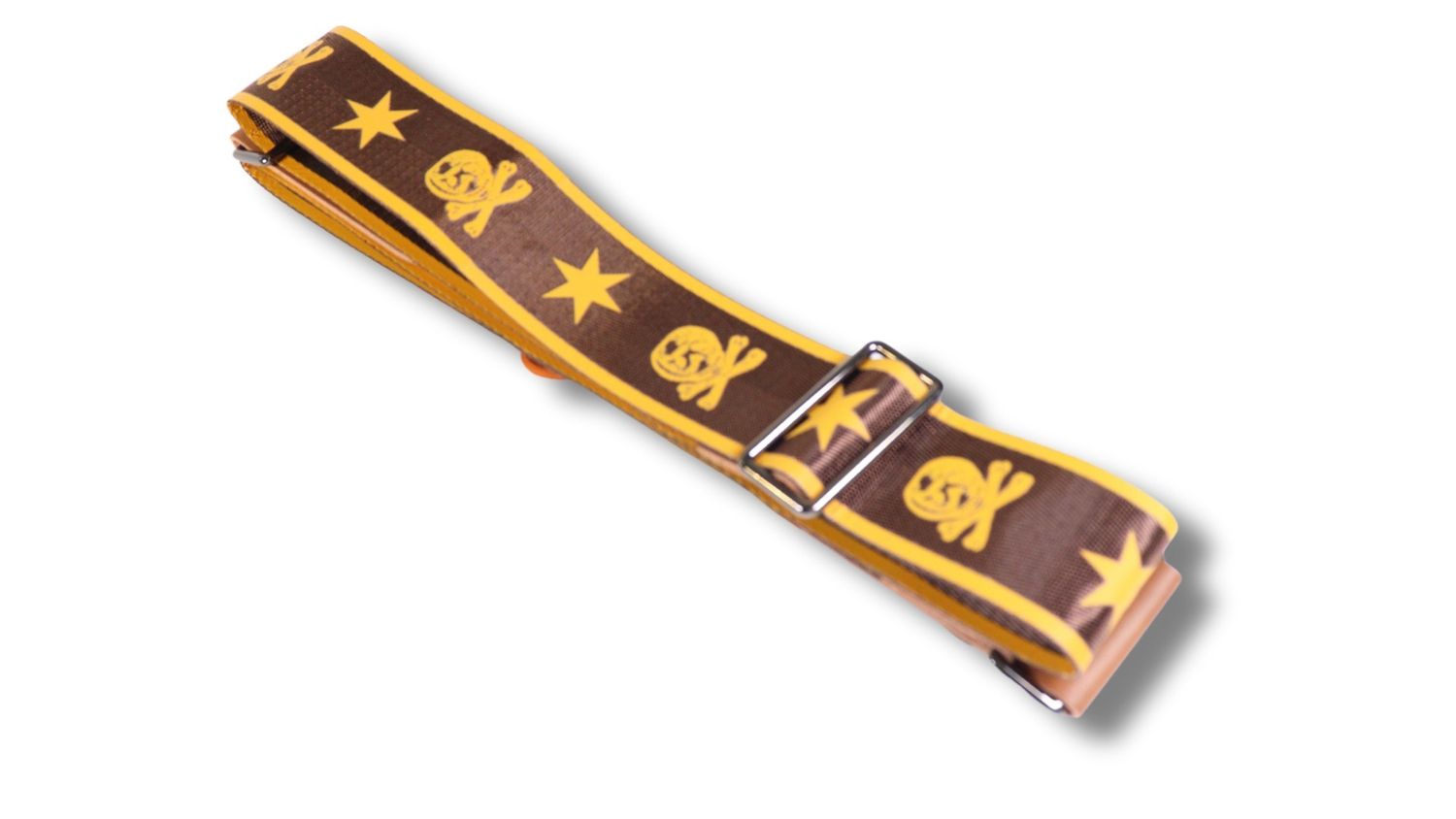 Disher Stamp Act Skull Guitar Strap (Seatbelt-Nylon/Cowhide Leather) (Brown)