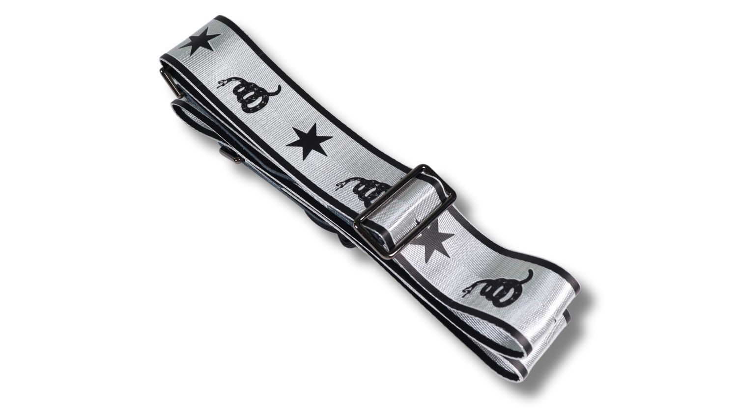 Disher Don't Tread on Me Guitar Strap (Seatbelt-Nylon/Cowhide Leather) Gadsden Flag Guitar Strap (Silver)