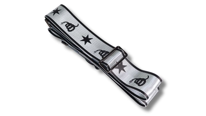 Disher Don't Tread on Me Guitar Strap (Seatbelt-Nylon/Cowhide Leather) Gadsden Flag Guitar Strap (Silver)