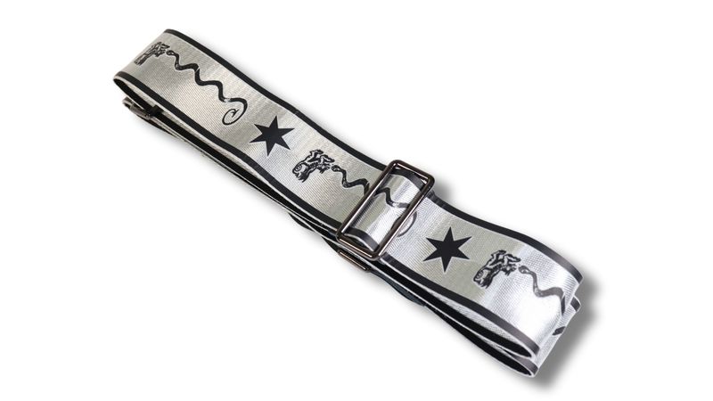 Disher Revolutionary Snake & Dragon Guitar Strap (Seatbelt-Nylon/Cowhide Leather) (Silver)